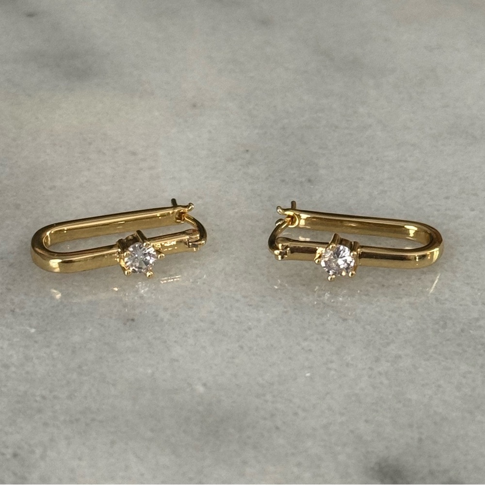 Gold Oval Crystal Hoop Earrings Brand New
